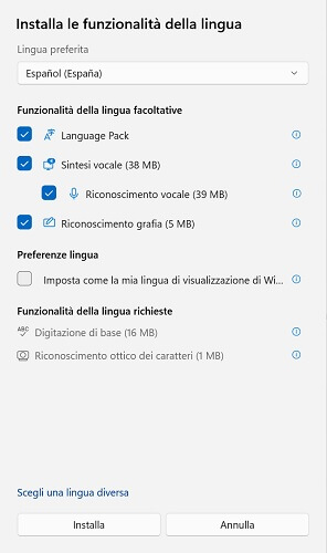 Installa Funzionalita Lingua Windows 11