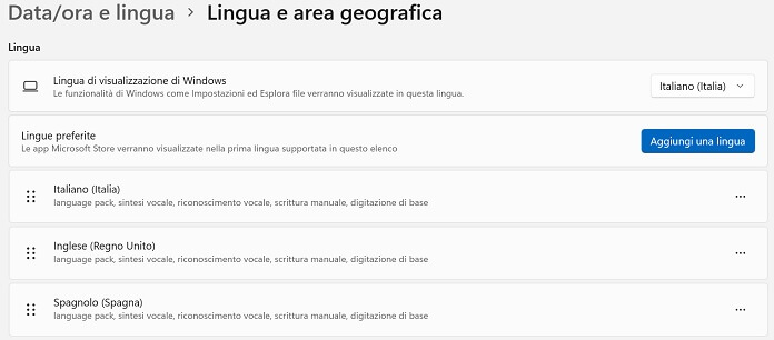 Lingua E Area Geografica Spagnolo Windows 11