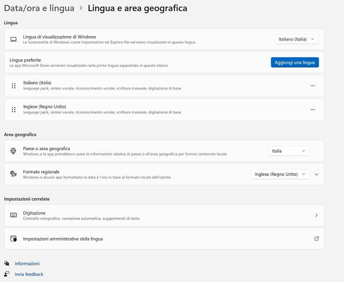 Lingua E Area Geografica Windows 11