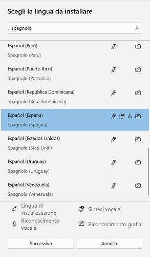 Scegli La Lingua Da Installare Spagnolo Windows 11