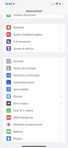 App Impostazioni iPhone