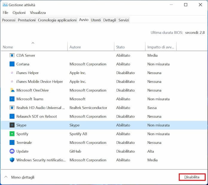 Avvio Gestione Attivita Windows 11 Disabilita