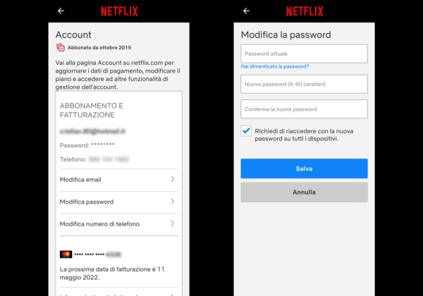 Cambiare Password Netflix