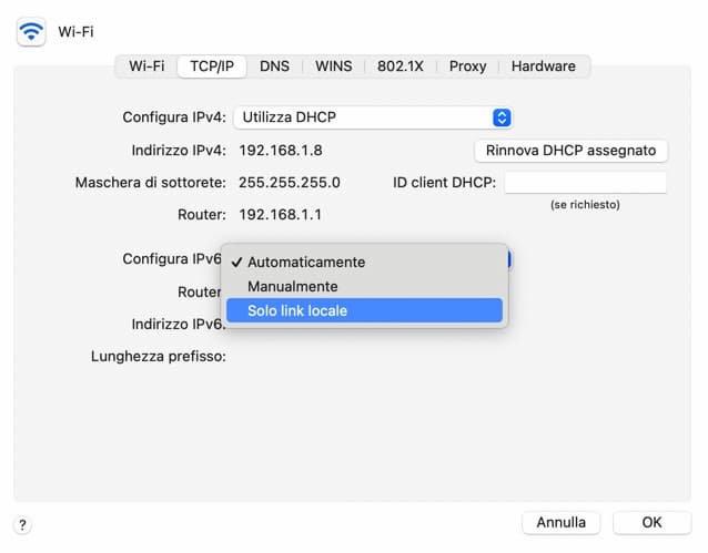 Configura Ipv6 Solo Link Locale