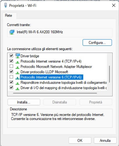 Disabilitare Ipv6 Windows 11