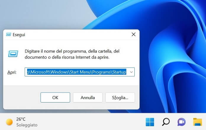 Finestra Esegui Codice Startup Windows 11