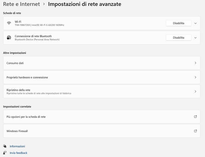 Impostazioni Rete Avanzate Windows 11