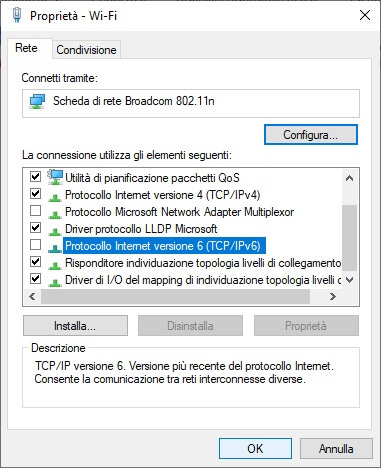 Proprieta Wifi Windows 10