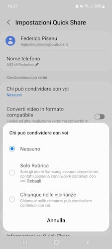 Quick Share Impostazioni