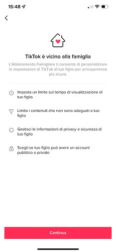 Tiktok Collegamento Familiare Account Adolescente Continua