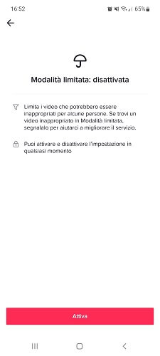 Tiktok Modalita Limitata Attiva
