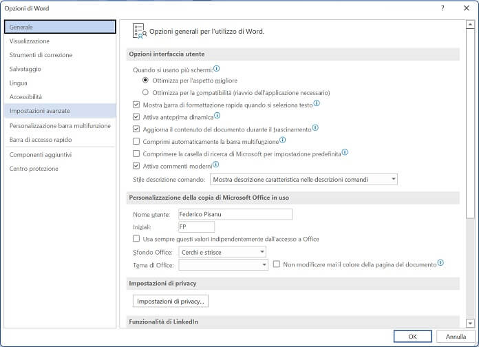 Word Opzioni Impostazioni avanzate