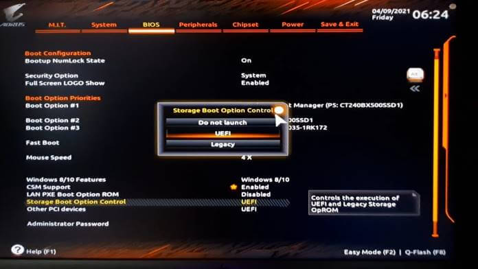 Disco MBR o GPT: UEFI Bios