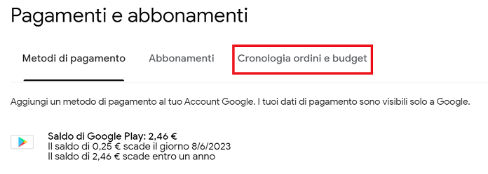 Account Google Cronologia Ordini E Budget