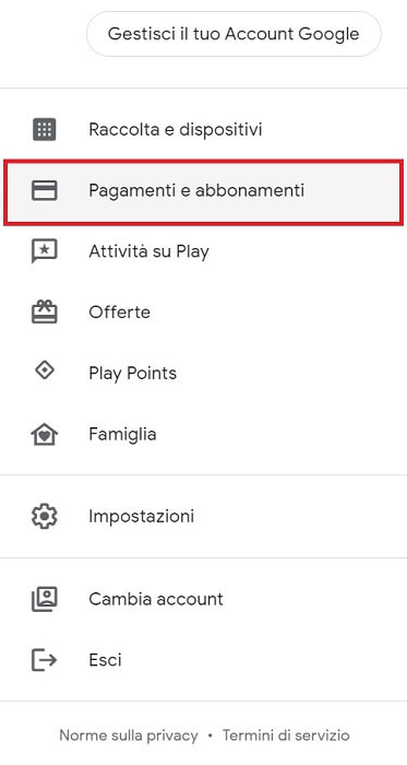 Account Google Pagamenti E Abbonamenti