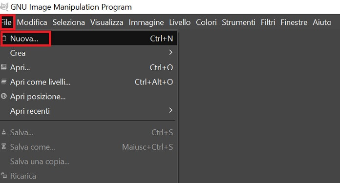 Gimp Nuovo File