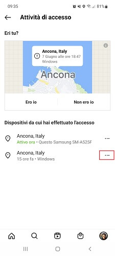 Instagram Attivita Di Accesso Schermata