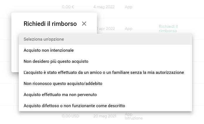 Account Google Richiedi Rimborso Opzione