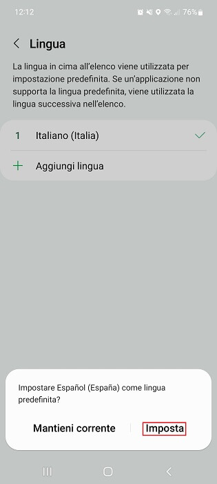 Android Lingua Imposta