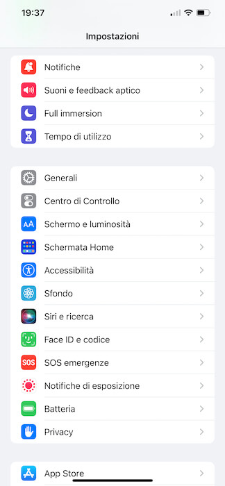 App Impostazioni Iphone