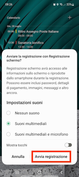 Avvia Regisrazione Schermo Android