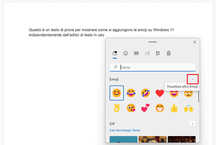 Editor Di Testo Visualizza Altre Emoji