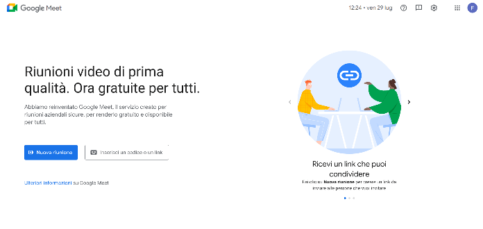 Google Meet Schermata Iniziale