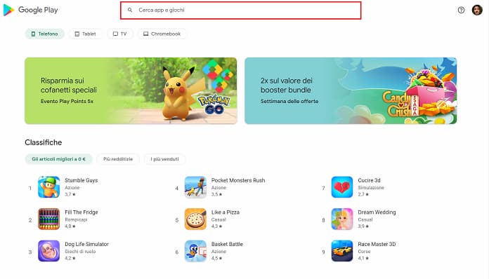 Google Play Schermata Iniziale