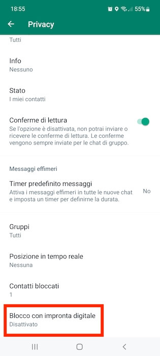 Whatsapp Blocco Con Impronta Digitale