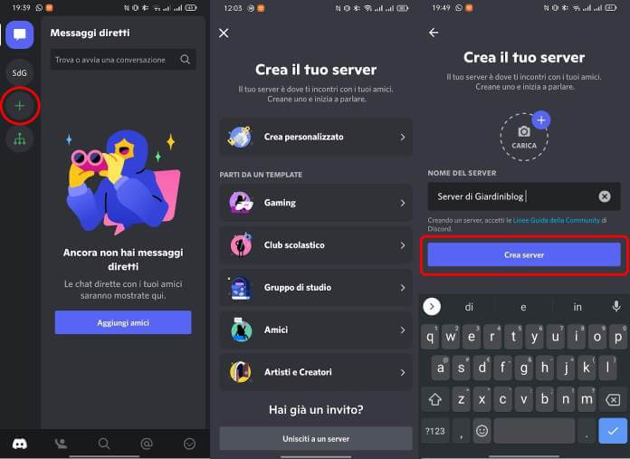 Discord Crea Server Mobile