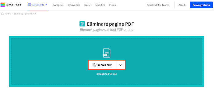 Small Pdf Elimina Pagine Scegli File