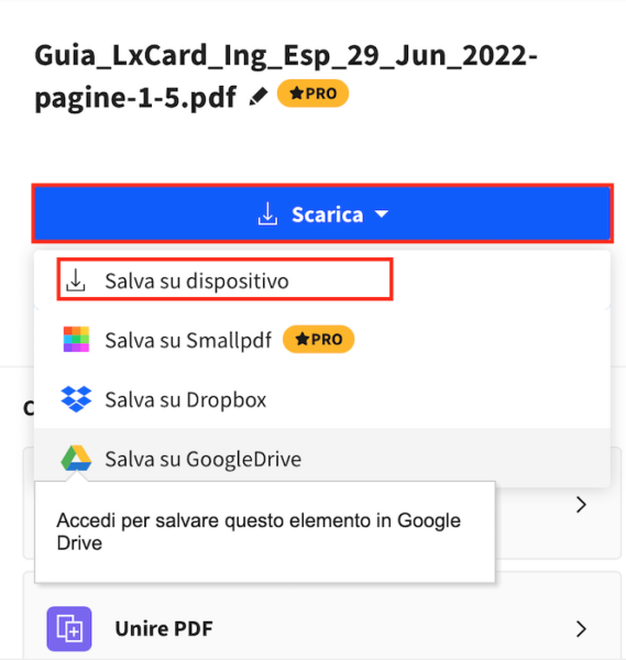 Smallpdf Salva Sul Dispositivo