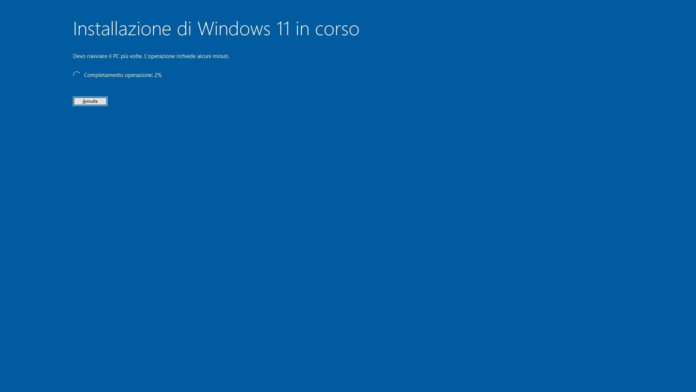 Installazione Windows 11 in corso
