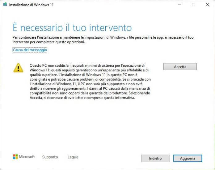 Installazione Windows 11 necessario il tuo intervento