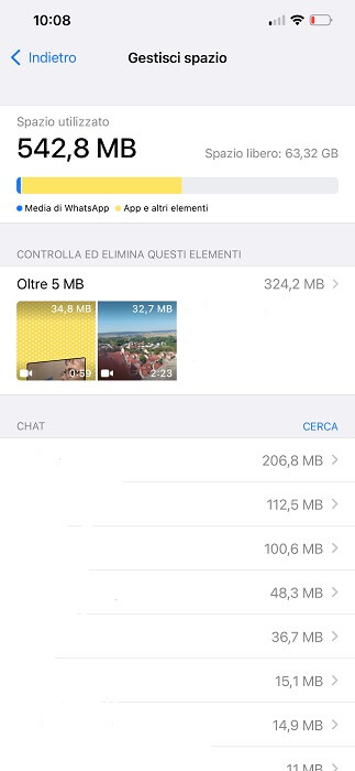 App Whatsapp Iphone Gestisci Spazio