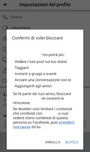 Facebook Blocca Conferma