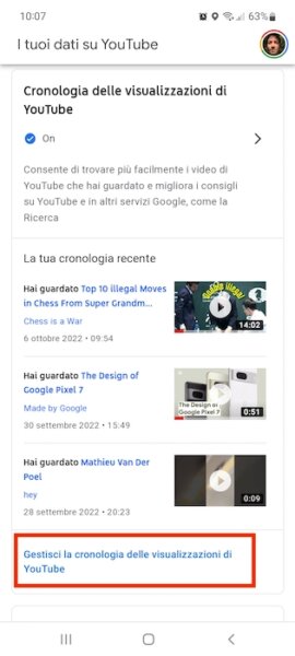 Gestisci Cronologia Visualizzazioni Youtube