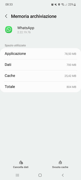 Memoria Archiviazione Whatsapp Android