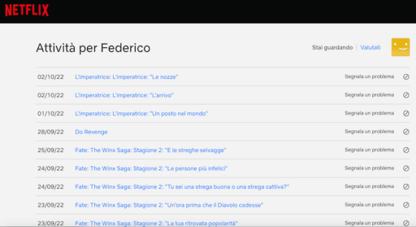 Netflix Attivita Profilo