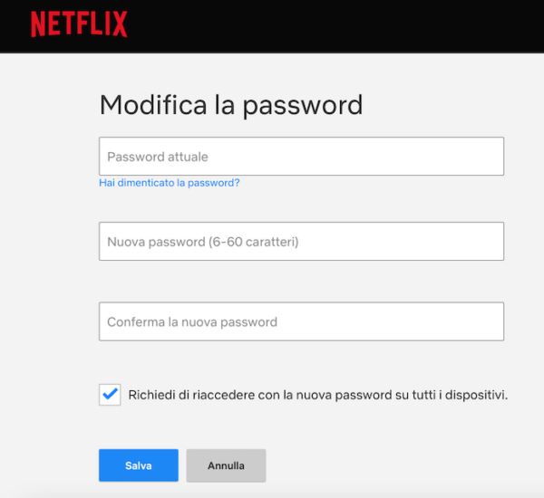 Netflix Modifica Password