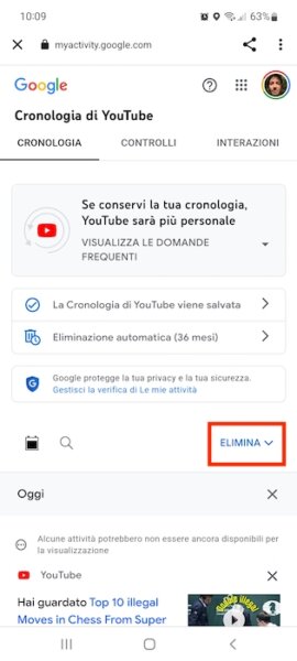 Youtube Cronologia Elimina