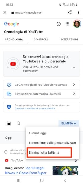 Youtube History Delete all activity
