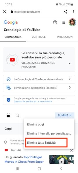 Youtube Cronologia Elimina Tutta Attivita