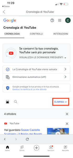 Youtube Iphone Cronologia Elimina