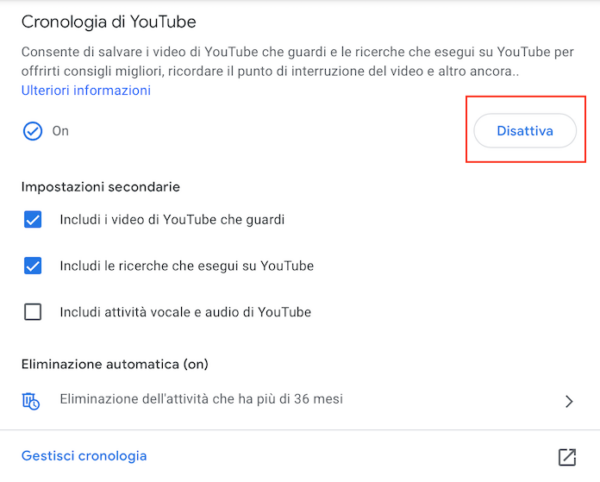 Youtube Pc Cronologia Disattiva