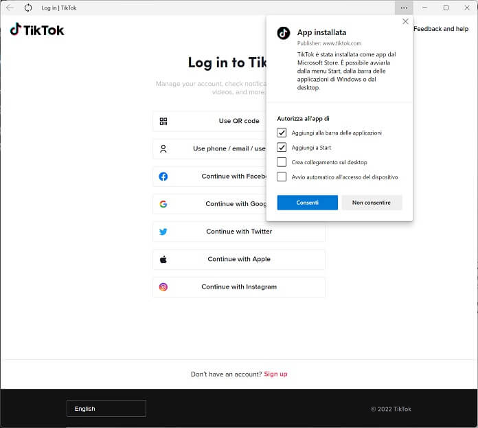 Tiktok app on windows 11 login