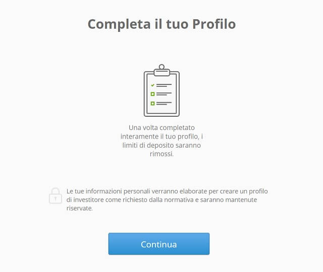 eToro Completa Profilo