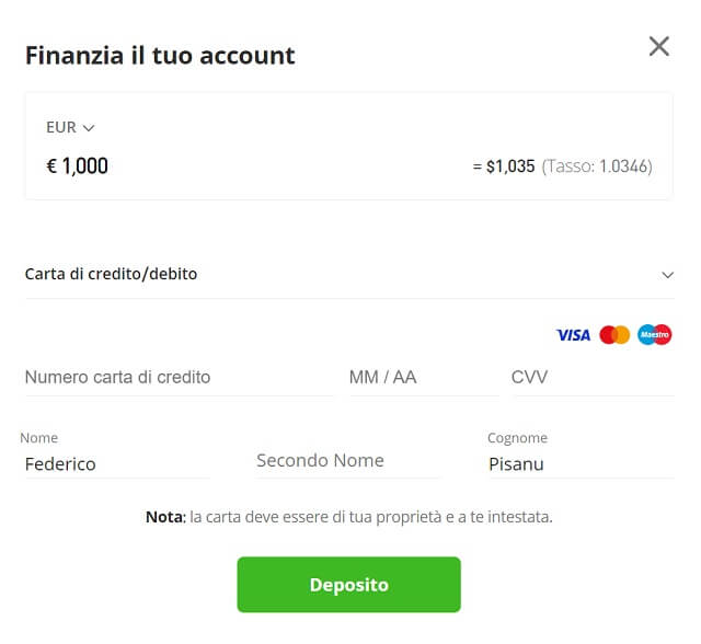 eToro Primo Deposito