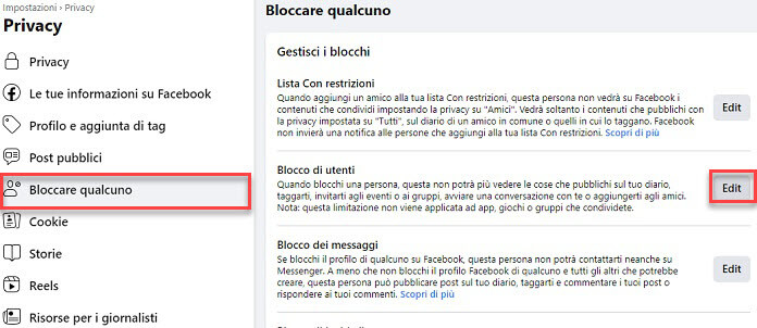 Facebook Bloccare Qualcuno