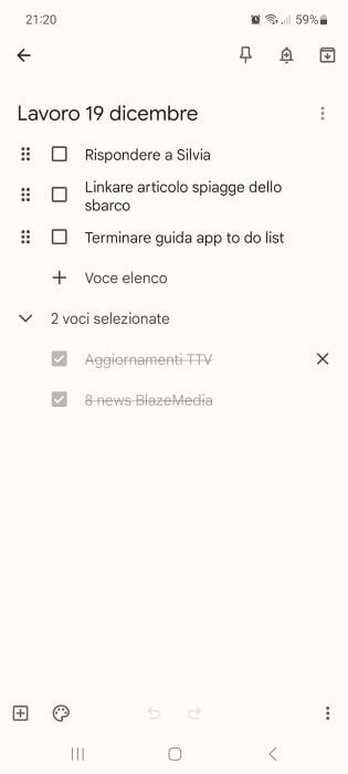 Google Keep Lista Attivita